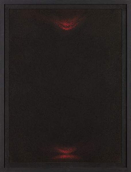 Zwart met rood de ruimte begint te klinken 2011 pastelkrijt 60x80cm